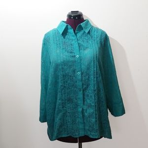 Teal Alfred Dunner Sheer Patterned Top. Size 16.